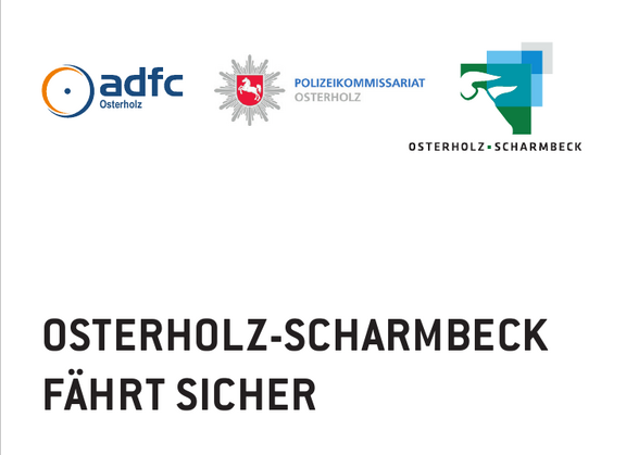 Es steht der Text Osterholz-Scharmbeck fährt sicher. Darüber die Logos des ADFC Osterholz, des Polizeikommissariats Osterholz und der Stadt Osterholz-Scharmbeck